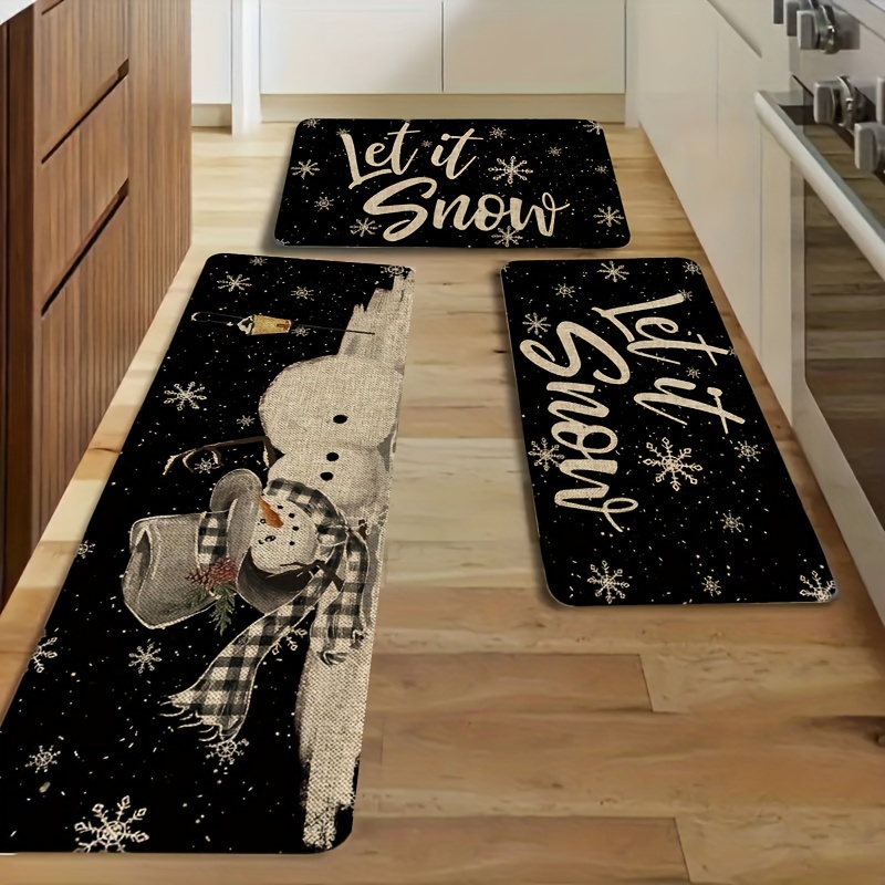 

Snowman Print Christmas Kitchen Rugs Set, Non-slip Absorbent Area Mats, Stain Resistant Floor Runner, Machine Washable, Lightweight Knit Polyester, Home Decor For Entryway, Living Room, Laundry Bath