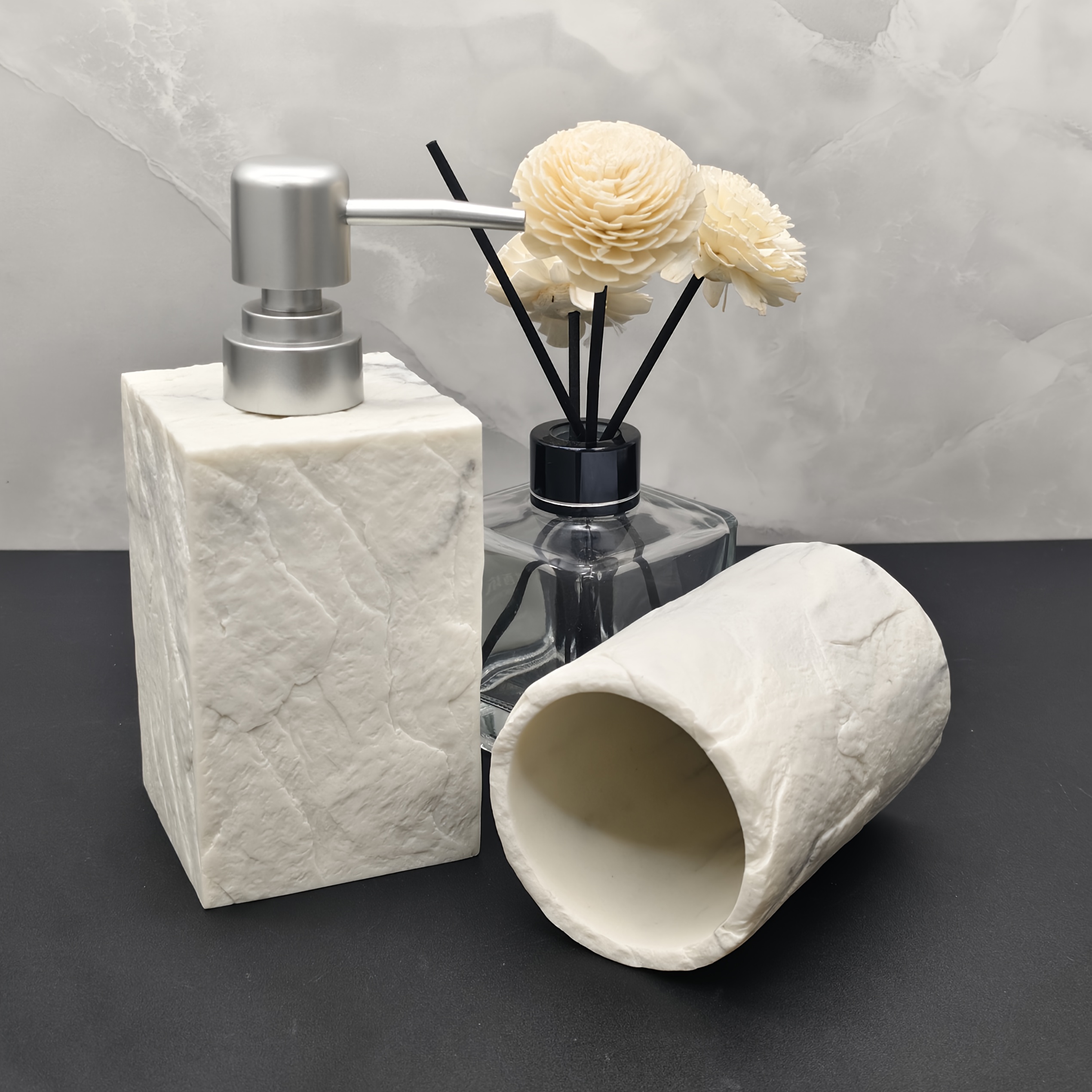 3pcs Bathroom Additions Set, Including 2 Bathroom Mouthwash Cups And 1 Soap Dispenser Bottle, Suitable for Hotel And Small Family Bathroom Kitchens