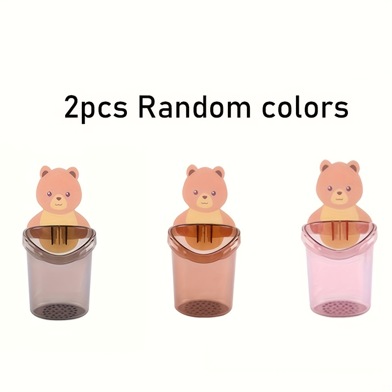 Image of Random 2pcs Colored Wall-mounted Hugging Cup Set, Bathroom Organizer, Toothbrush Holder, Adhesive Storage Wall-mounted Cup Rack, Drain Toothbrush Stand, Home Decor