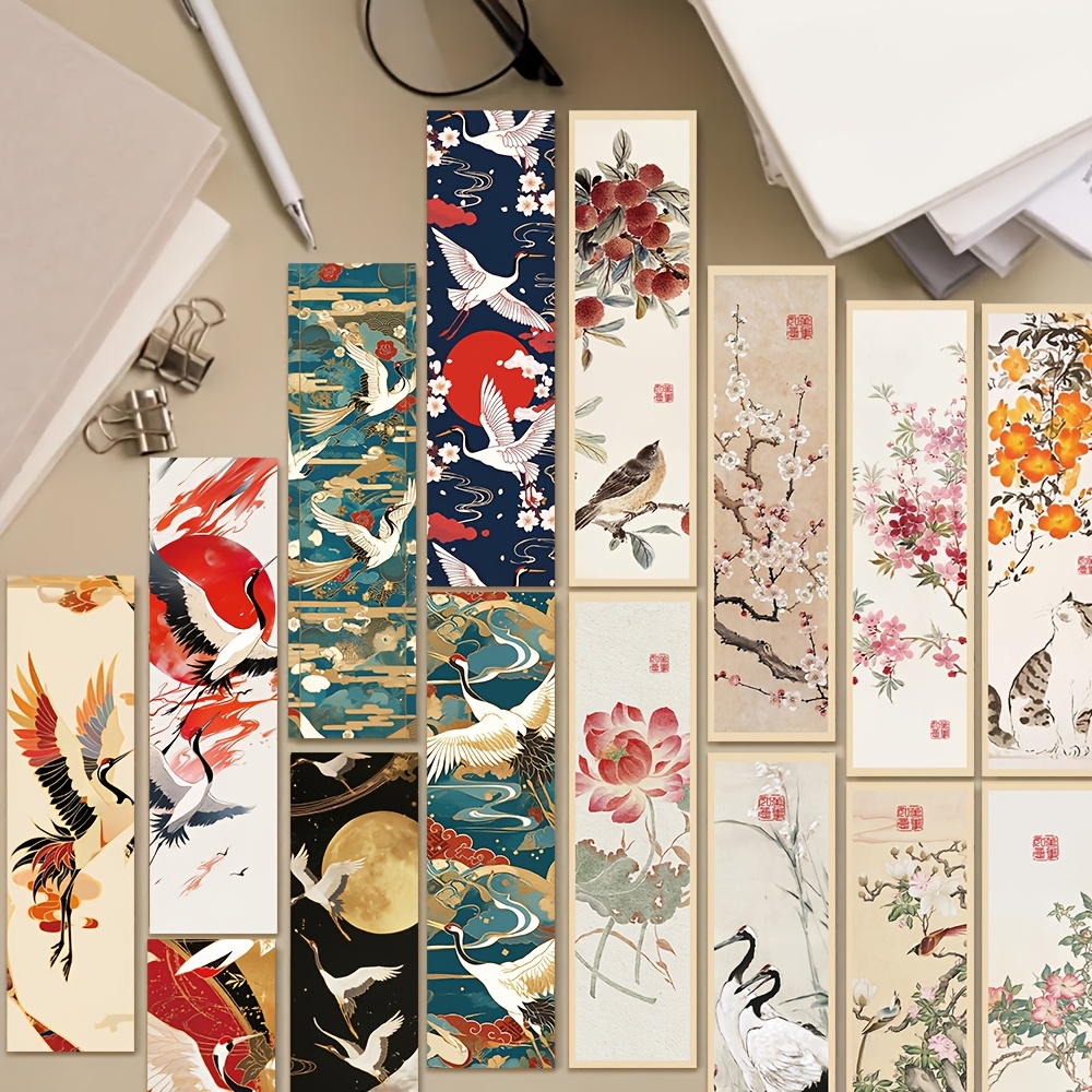 

60pcs Ancient Style Flower Crane Bookmark Ancient Style Flower Chinese Painting Crane Bookmark Decoration Reading Mark Small Card Gift Message Card Exquisite