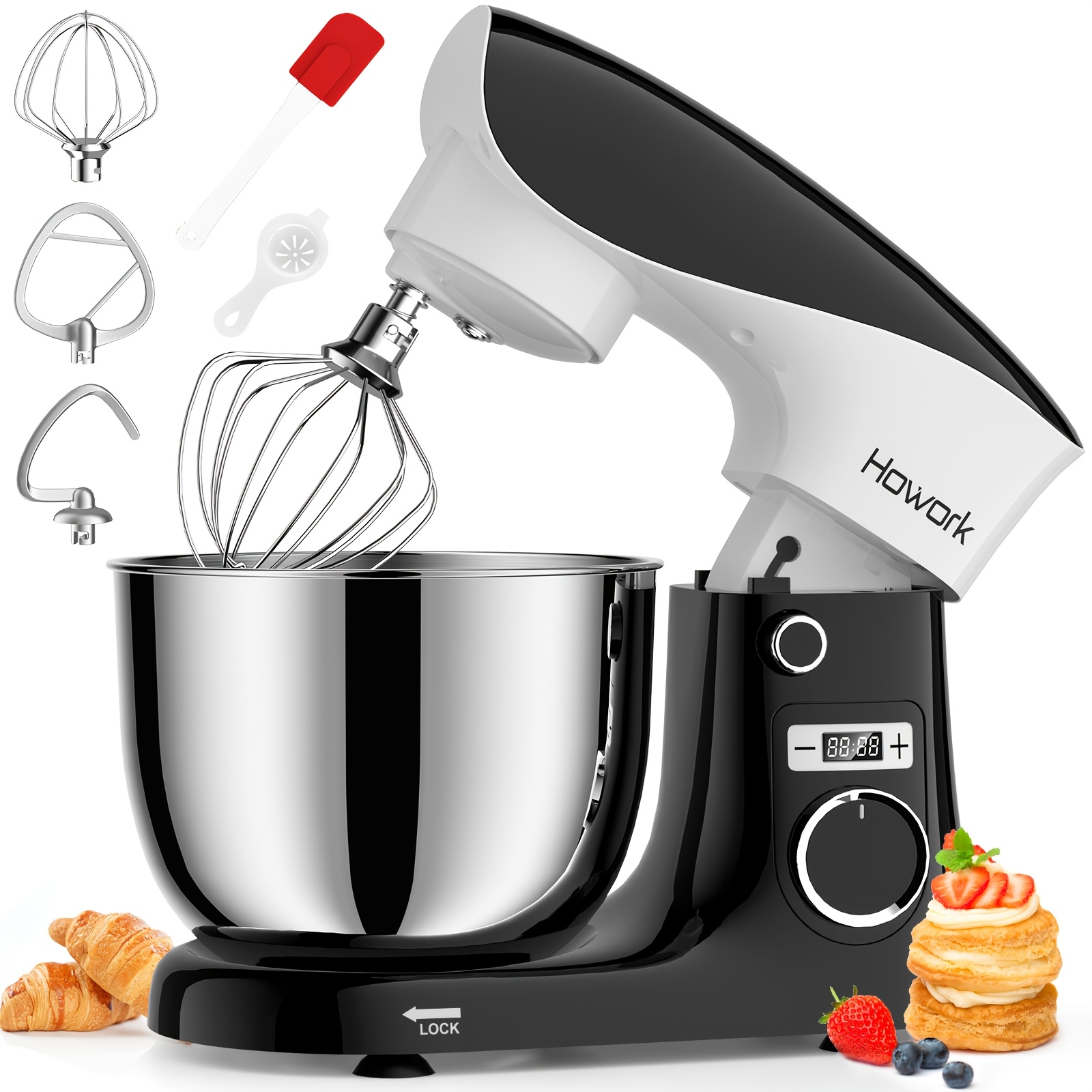 TEMU Howork Stand Mixer, 5l 10 Tilt-head Electric Stand Mixer, 3-in- Mixer With Bowl, Dough Hook, Whisk And Beater, Food Mixer For Baking And Daily