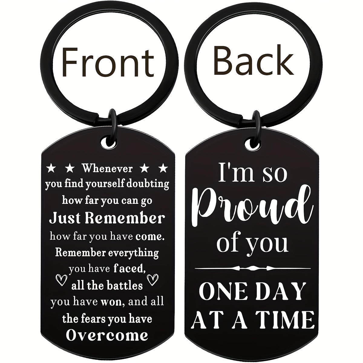 TEMU 1pc Double-sided Stainless Steel Military Card Sober Gift Key Chain, The Best Sober Gift " Proud Of You" Meaning Key Chain