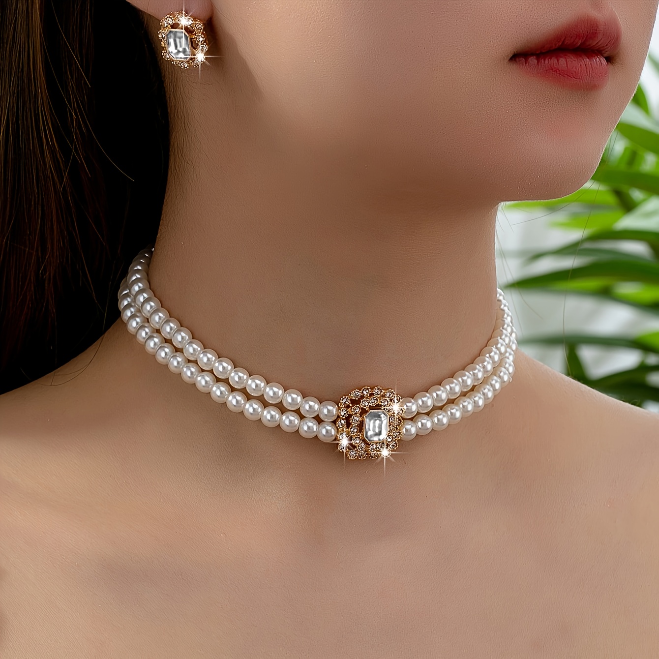 TEMU Juego de 1 de joyería de moda europea y americana, conjunto de collar y pendientes de tachuelas geométricos elegantes de capa para mujer