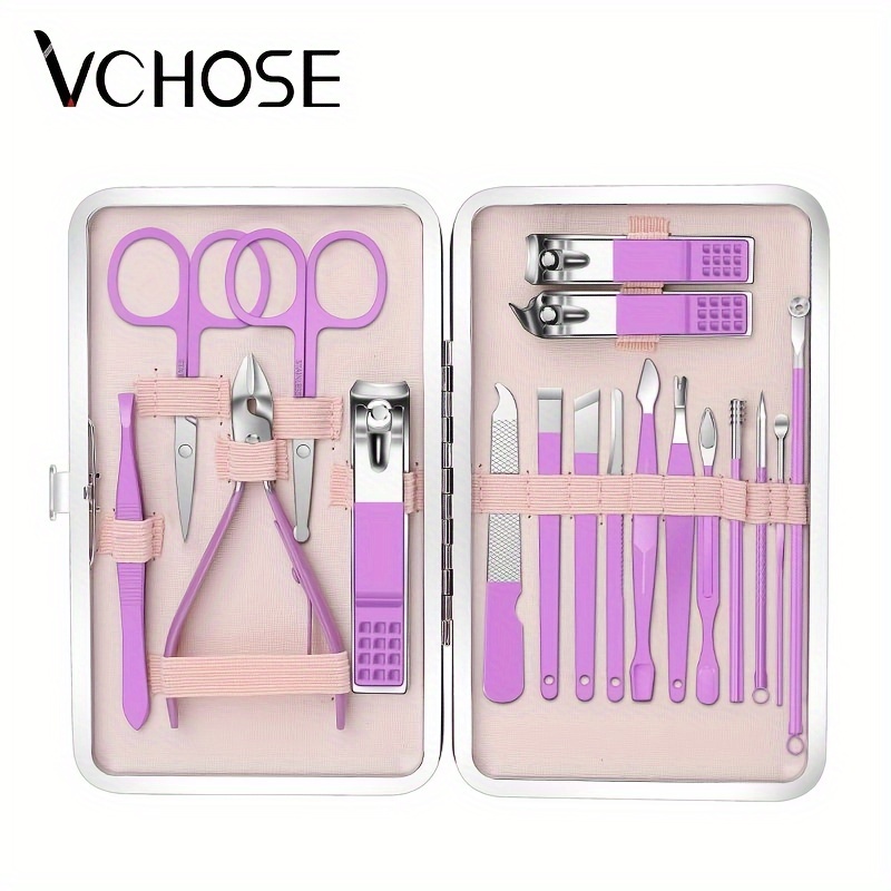 

Vchose Stainless Steel Manicure & Pedicure Set - 7/10/13/18pcs With Eyebrow Clippers, Nail Care Tools For Home Use, Includes Travel Case