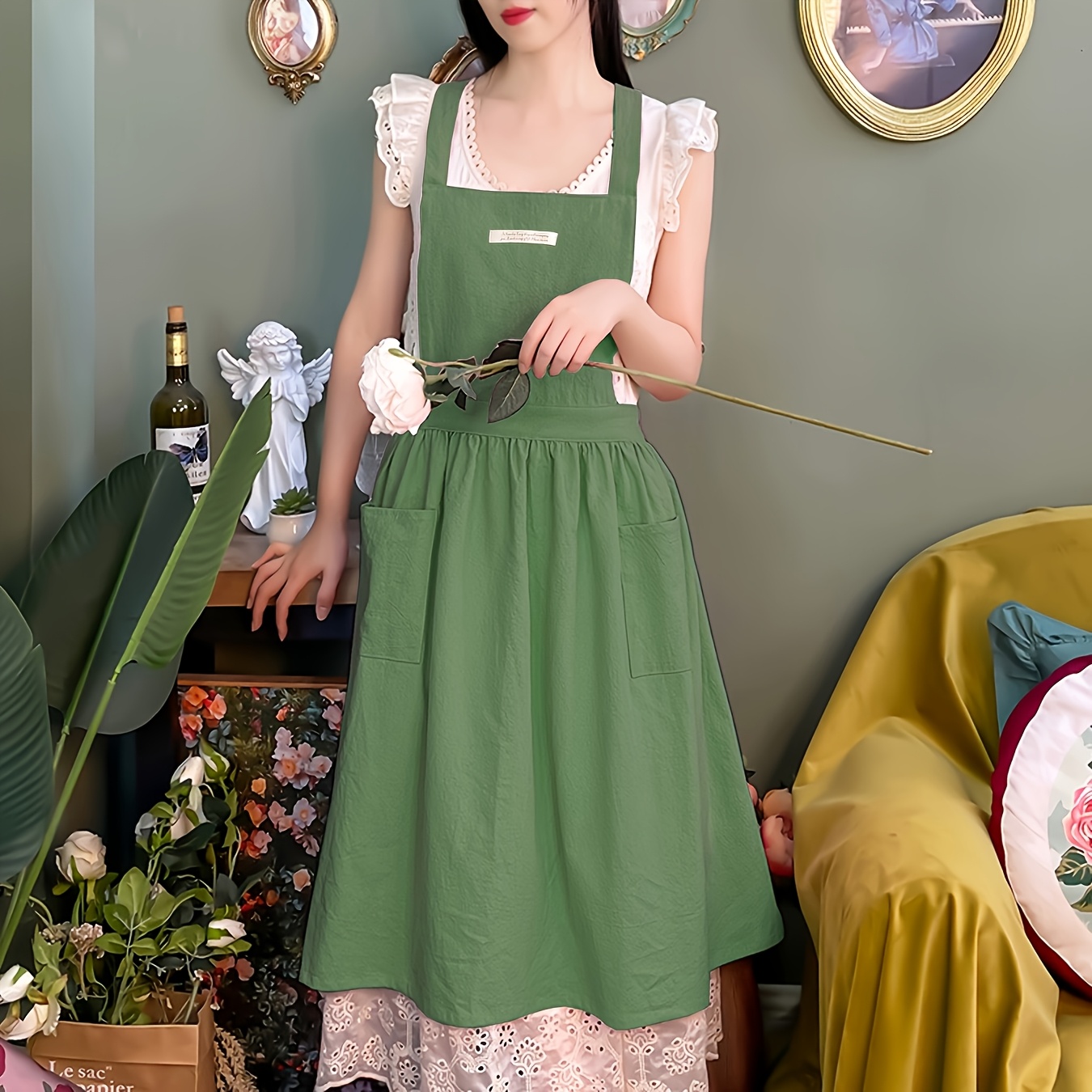 1pc womens vintage cross strap apron durable - Temu Morocco