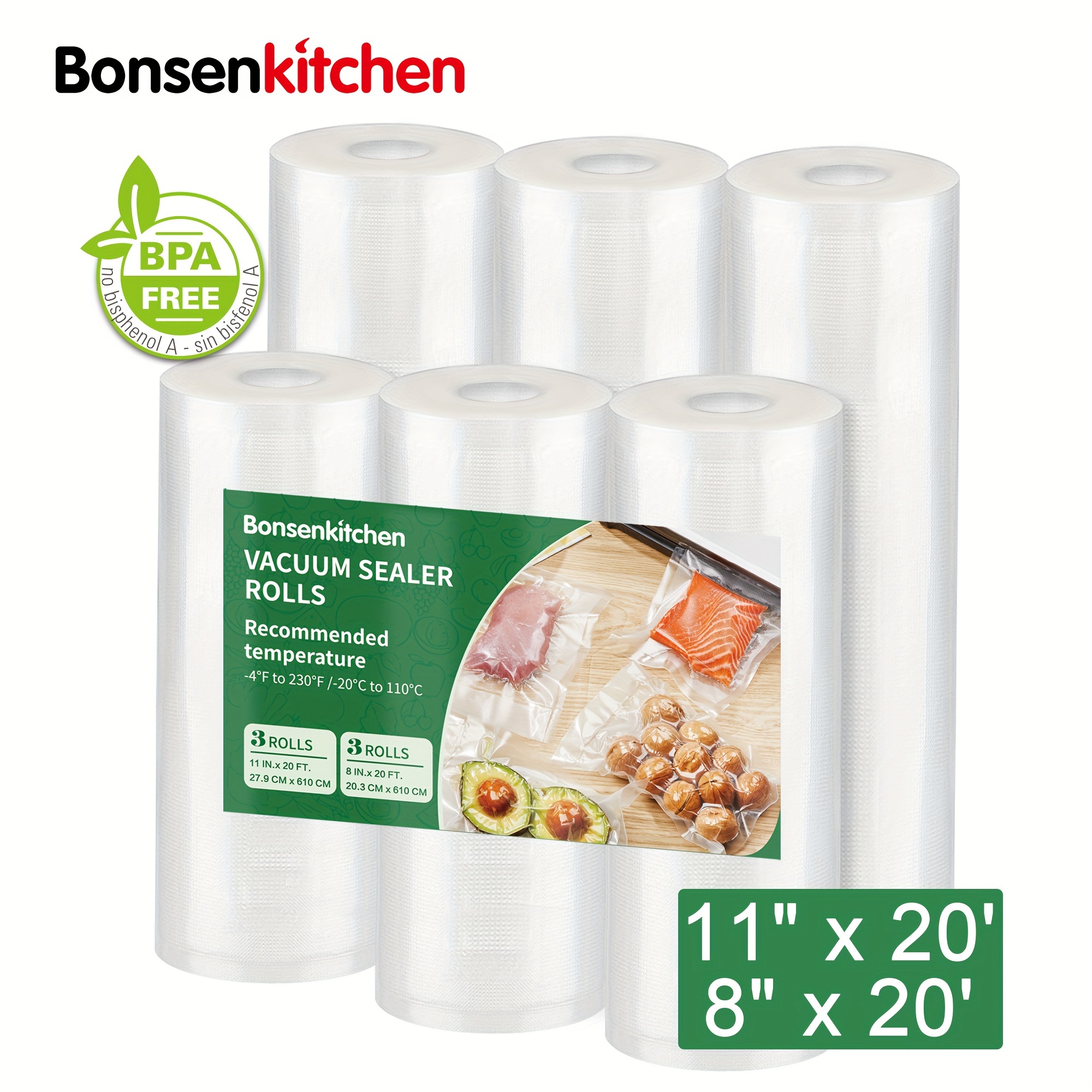 TEMU 6pcs Bpa-free Vacuum Sealer Rolls Bags: 3 Rolls 8'' X 20' + 3 Rolls 11'' X 20', Commercial Grade Vacuum Bag Rolls Combo,