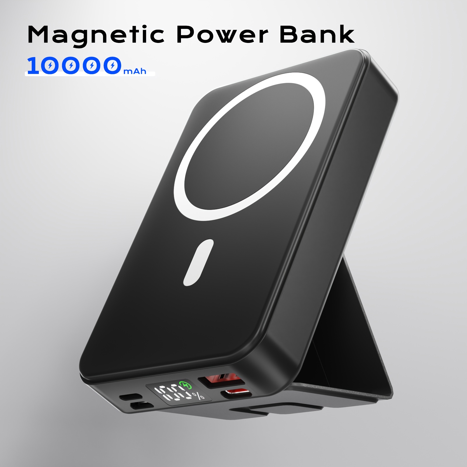 Magnetna baterija, 10000mAh zložljiv magnetni brezžični prenosni polnilnik s stojalom in USB-C (ob strani), samo za iPhone 17/17 Pro/16/16 Pro