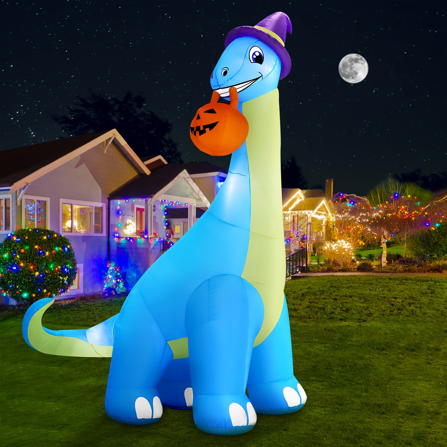 

Zukakii 13ft/3.9m Giant Blue Dinosaur Inflatable Decorations Built-in Led Light Strong Blower With Hat & Pumpkin Huge Blow Up Yard Clearance Decor For Outdoor Indoor Holiday Party Yard