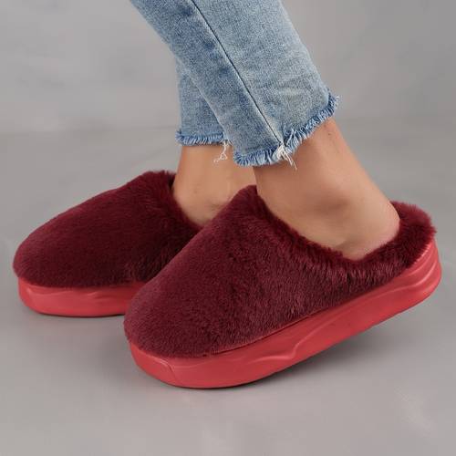 winter womens slippers solid color 4cm thick soled warm thickened slippers mens home slippers couple faux fur slippers indoor warm black and white slippers women shoes