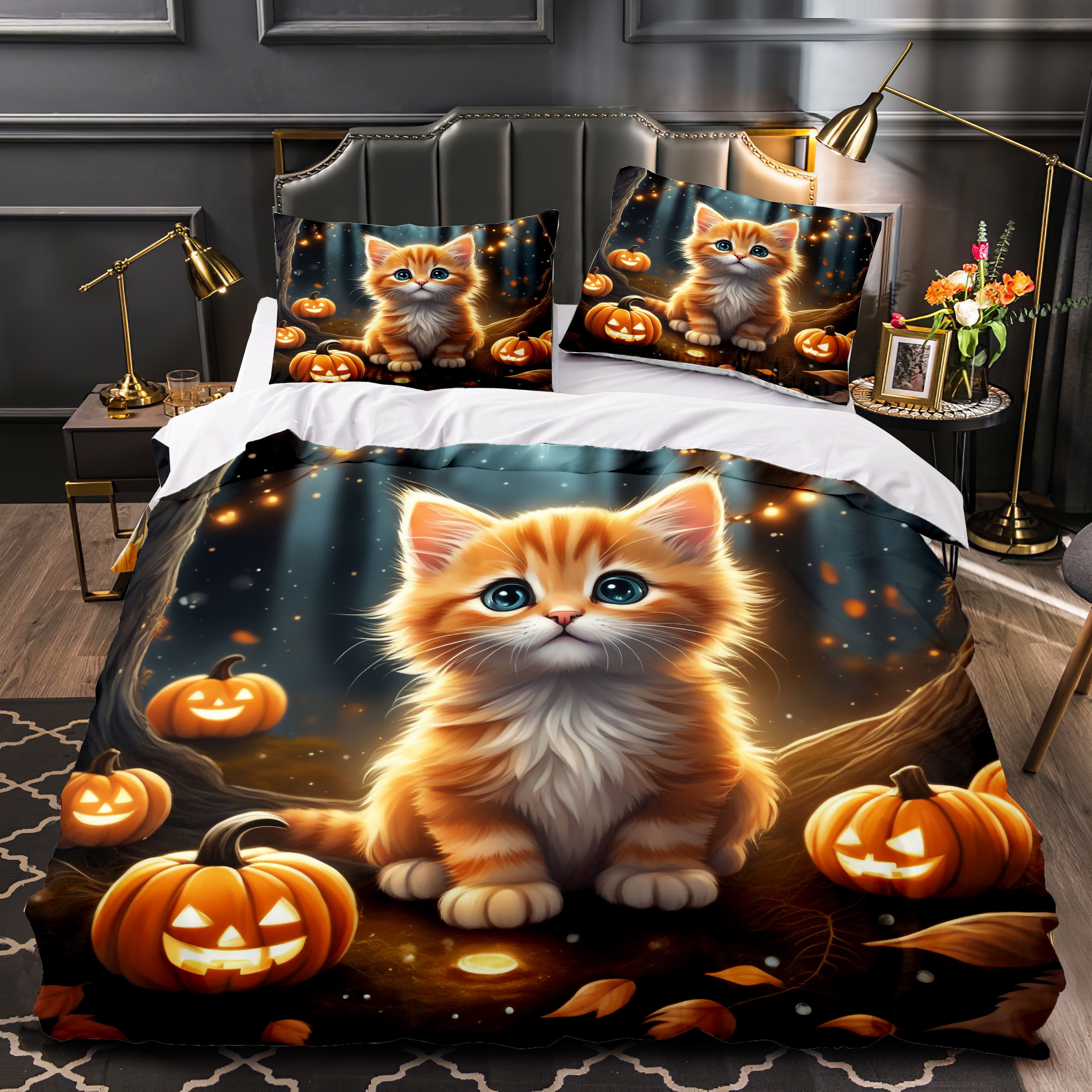 conjunto ropa cama dibujos animados calabaza gato 2/3 piezas