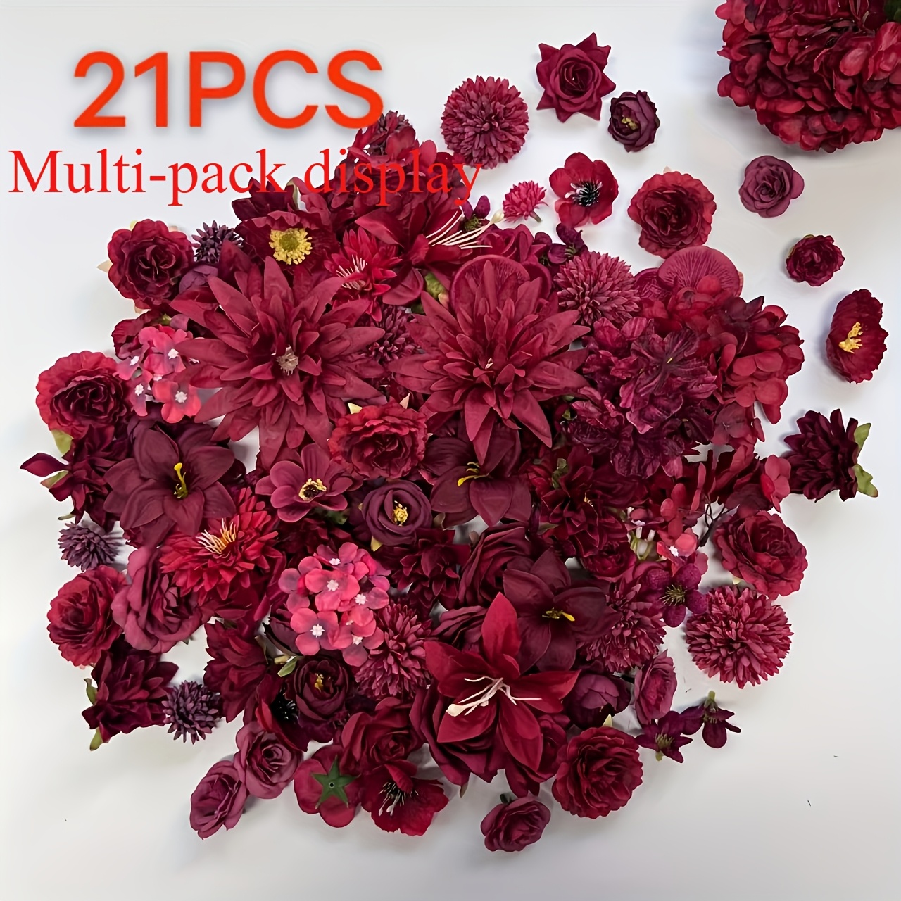 Image of 12/21pcs Daisy, Marigold, Rose And Other Mixed Flower Heads Suitable For Home Decoration, Simulated Flower Decoration, Christmas Decoration, Autumn, Winter Decoration! Christmas Decorations!