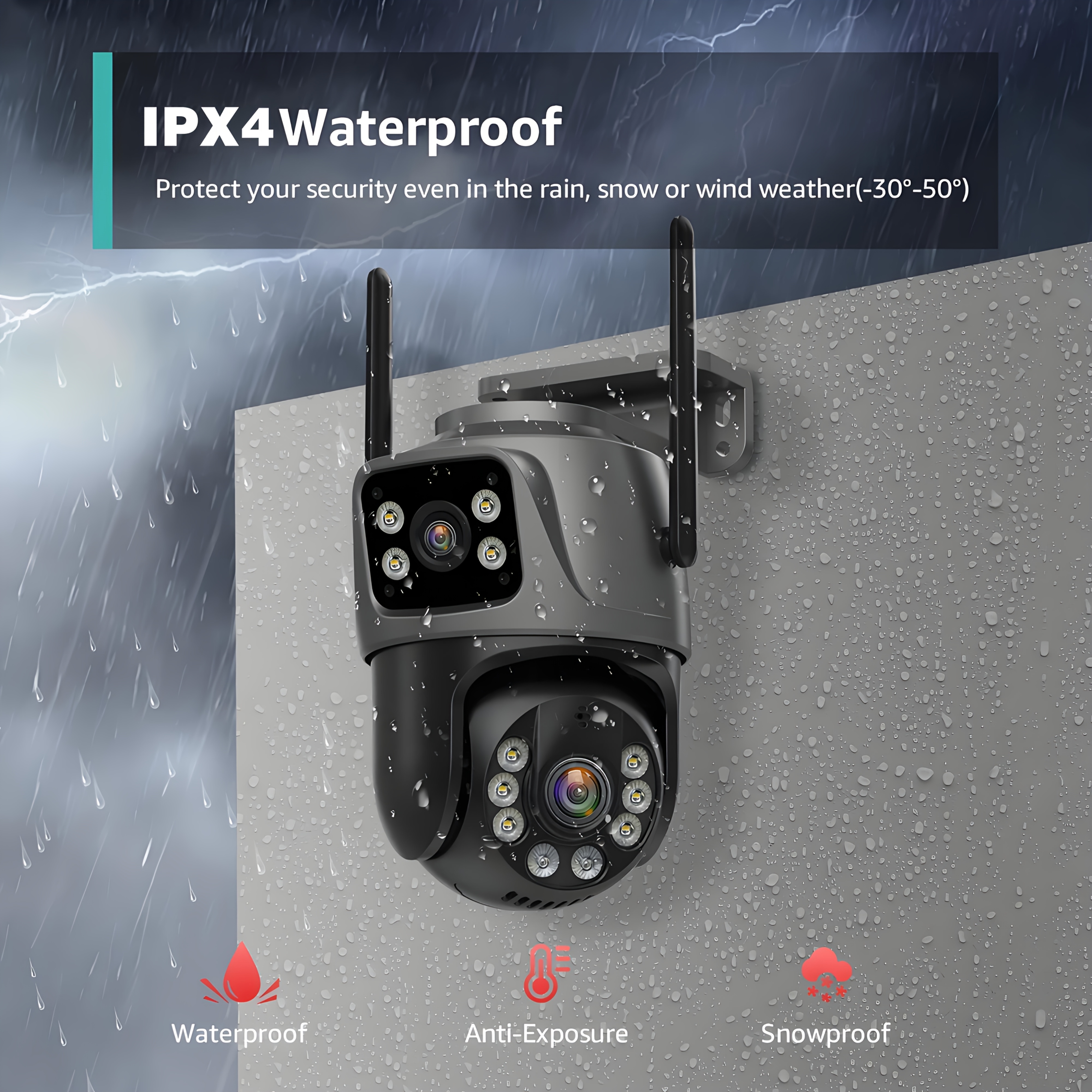 Cámara de seguridad inalámbrica para exteriores de 8MP con lente dual, seguimiento automático, detección humana, visión nocturna a color, grabación 24/7, audio bidireccional, conexión cableada RJ45, almacenamiento en la nube/SD, enchufe europeo, vigilancia exterior, vigilancia moderna