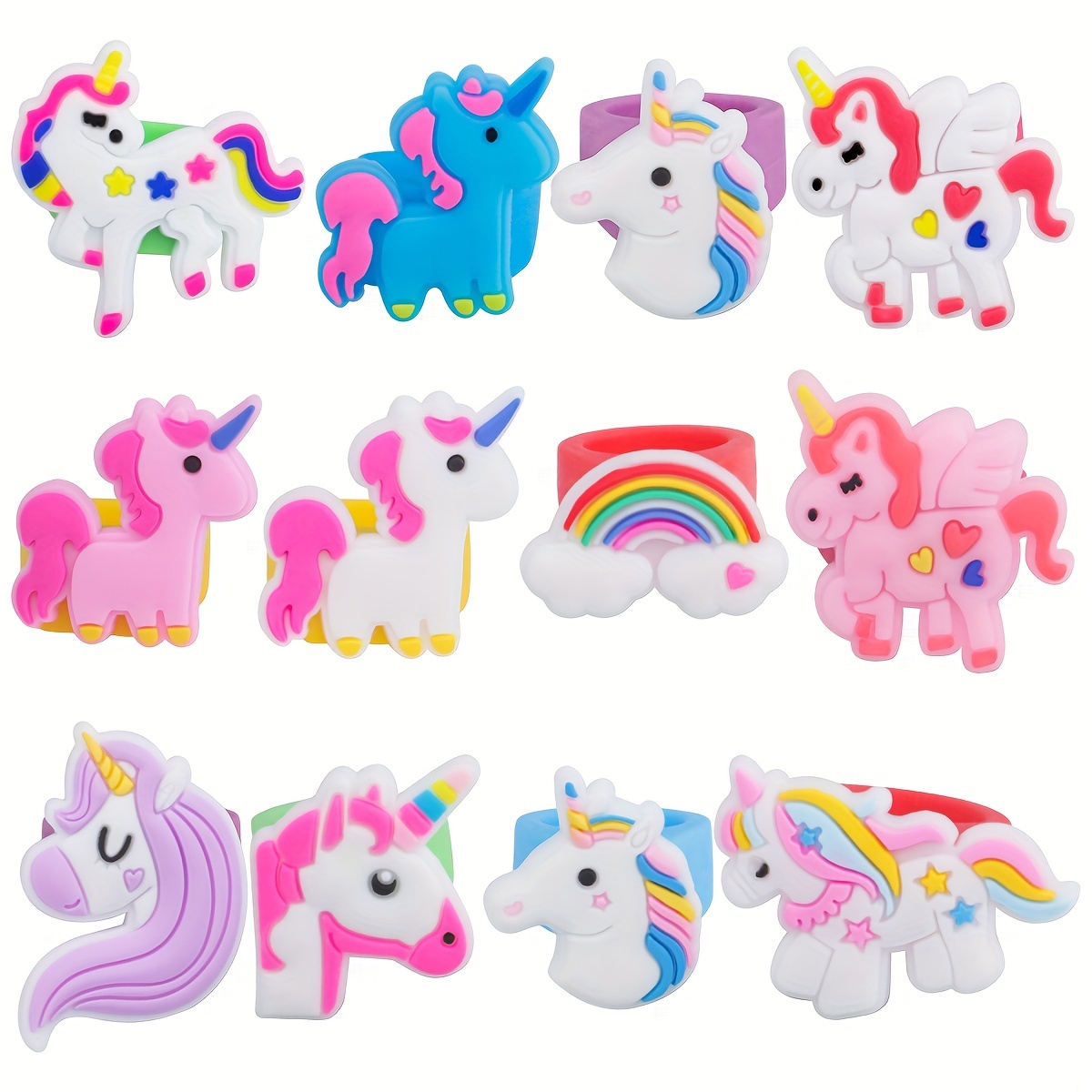 

12pcs Unicorn-themed Party Favors - Rubber Rings For Birthday Celebrations, Candy Bag Fillers & Gifts