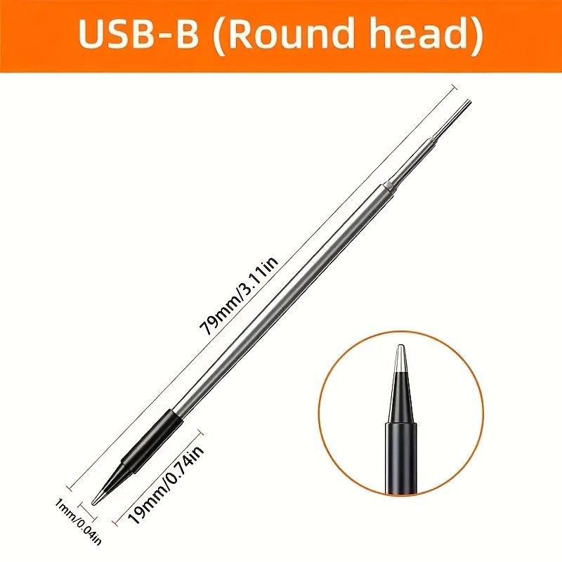 TEMU Blivrig USB-B Накрайници за поялник - Здрава конструкция от сплав, Прецизен кръгъл накрайник за ремонт на електроника, PCB, окабеляване -