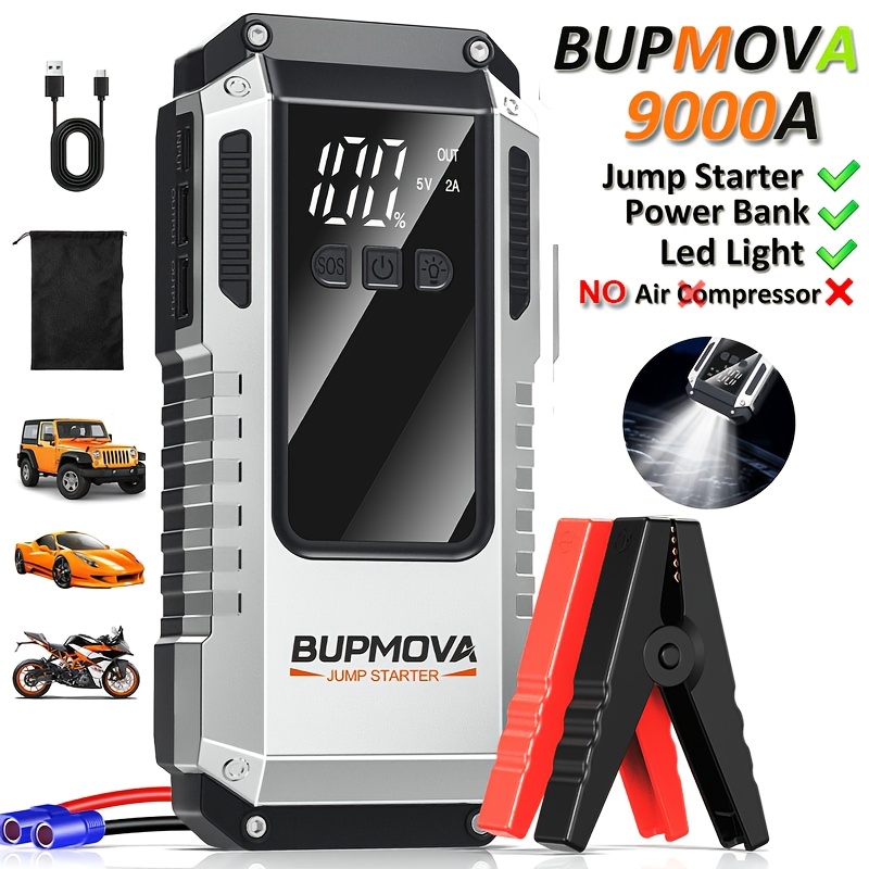 TEMU Car Jump Starter With Air Compressor Cordless Tire Inflator, 10 In 1 Battery Booster With Power Bank Pack & Led Flashlights, 12v Auto Jumper Gas