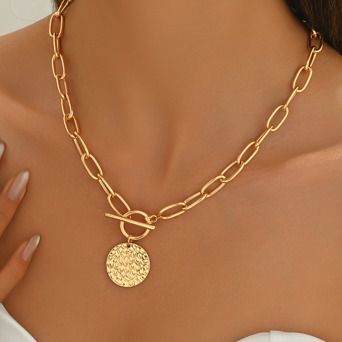 TEMU Fashion Creative Geometric Circle Chain Choker Necklace