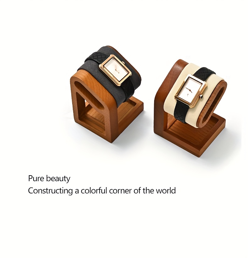 Oirlv Premium Leather/Microfiber Watch Display Stand Solid Wood Watch Counter Window Watch Display Watch Display Props, Suitable for Desktop Counter Watch Display, Is Also The Best Choice for Gifts