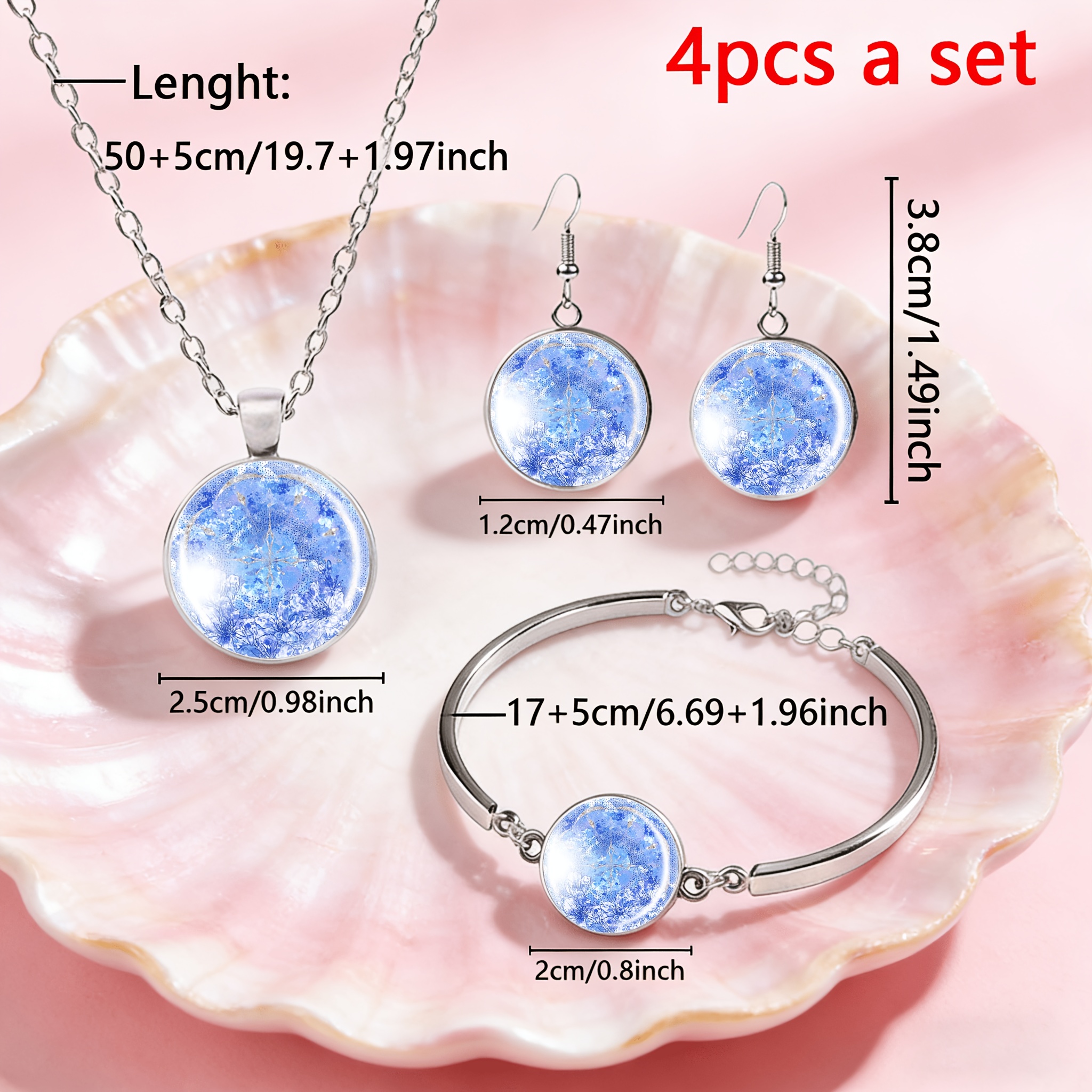 4pcs Floral Pattern White Jewelry Set with Necklace and Earrings