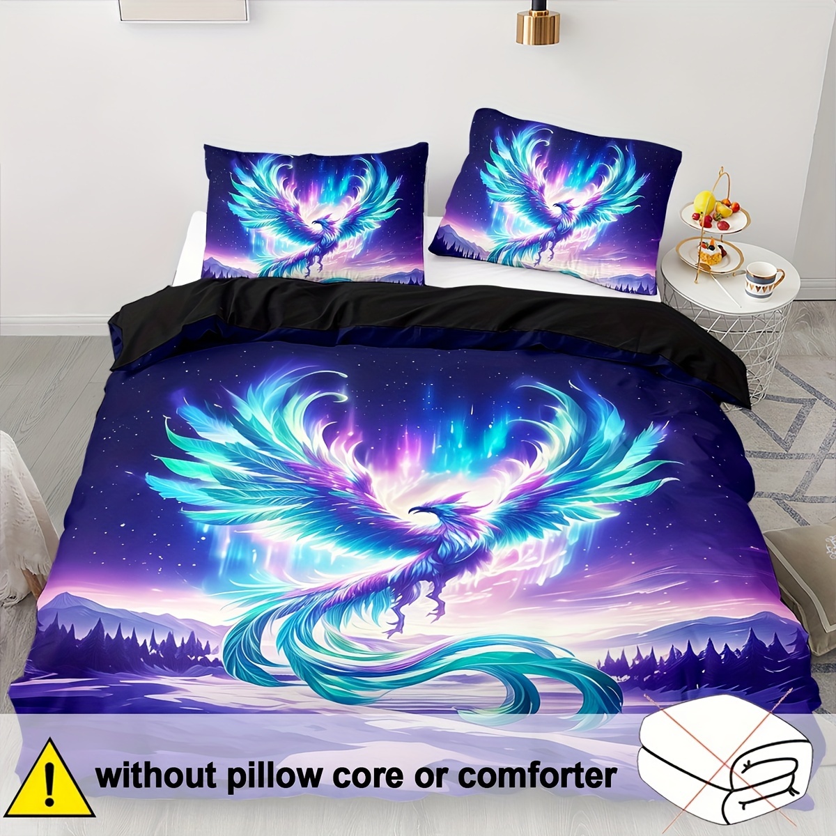 TEMU 2/3pcs Soft Comfortable Duvet Cover, Blue Phoenix Bedding Queen Size, Print Bedding, Ice Phoenix Bedding Bedroom Decor, Beatuiful Animal Bird