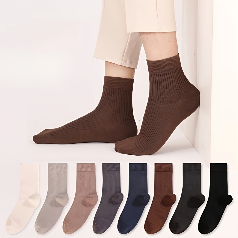 

2 Pairs Of Men's Solid Cotton Crew Socks, Anti Odor & Sweat Absorption Breathable Socks, For All Seasons Wearing