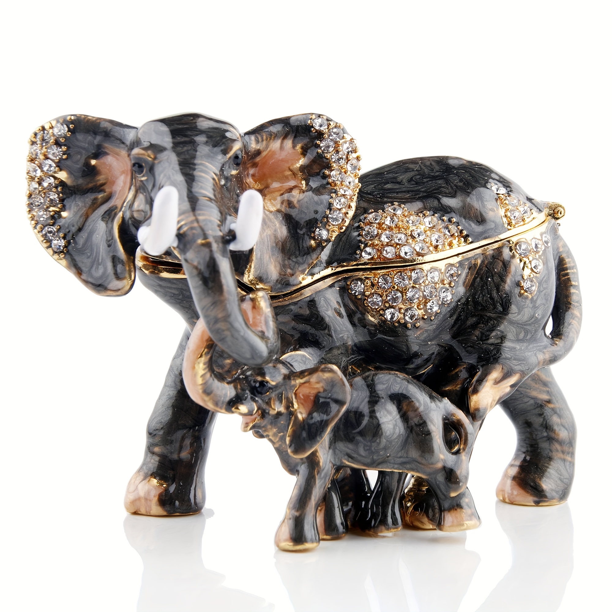 

Hinged Jewelry Boxes With Mother And Baby Elephant Figurine, Elephant Figurine Trinket Box For Home Decor Gift