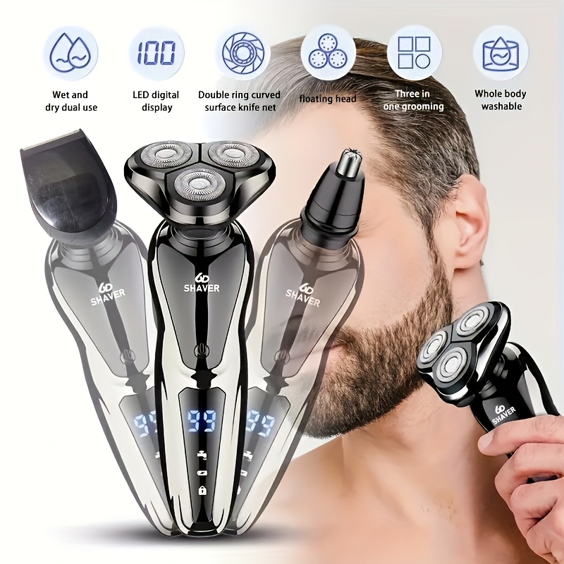 3 in 1 electric   usb rechargeable portable shaver with nose trimmer lithium battery 3d     ip68 for beard and mustache grooming beard trimmer details 8