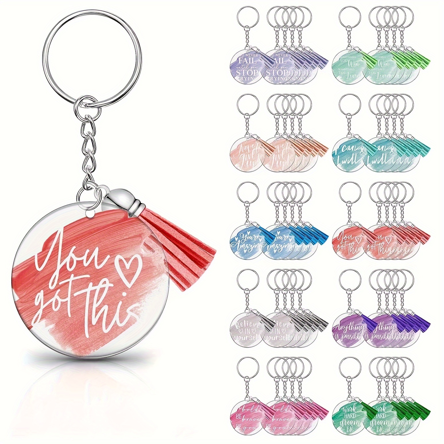 

50pcs Colorful Transparent Round Plate Acrylic Keychain Set Diy Colorful Thank You Gift Card Backpack Decoration Crafts Festival Party Gifts