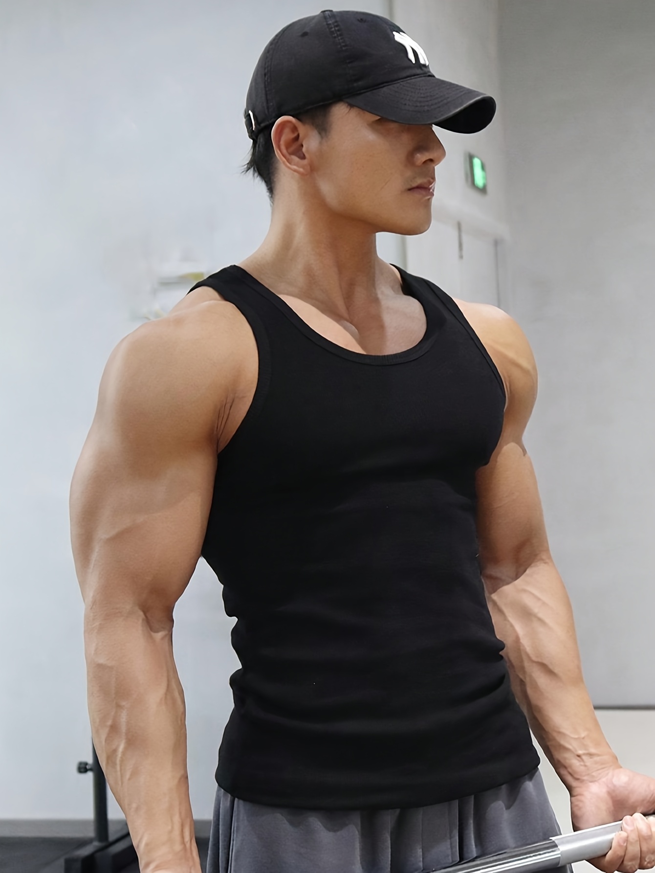 haut musculation manches hommes t shirt noir uni à Temu Canada