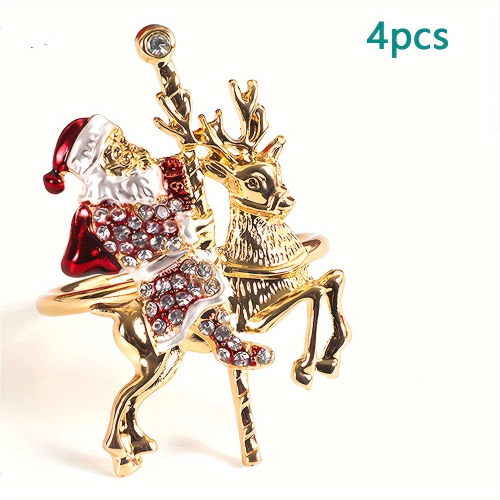 TEMU 2pcs/4pcs Christmas Napkin Ring Set Creative Christmas Napkin Ring Santa Claus Napkin Table Decoration Suitable For Party Dinner