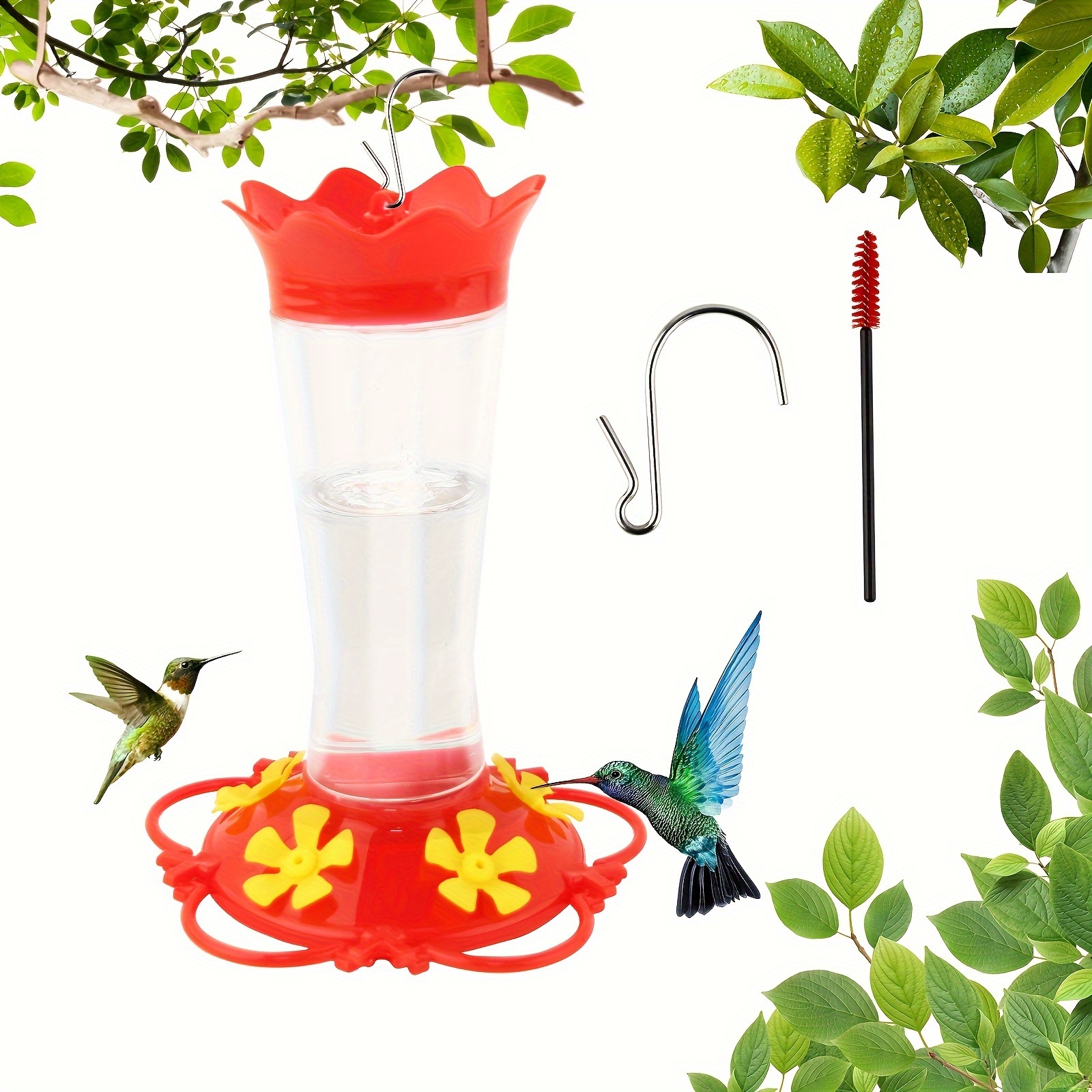 

1pc 2024 New Hummingbird Feeders For Outdoors Hanging Ant And Bee Proof, 2 Pack Humming Birds Feeders For Outside, 13.5oz Red Plastic Flower Bird Feeders 5 Feeding Ports Bird Feeder For Gifts