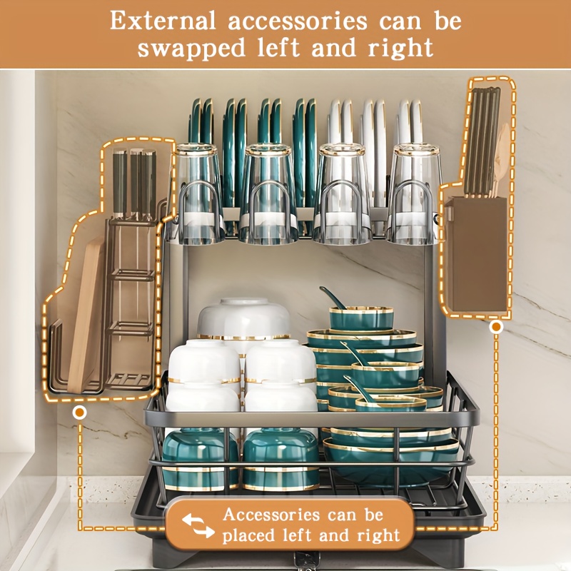 Double Tier Large Metal And Carbon Steel Cutlery Rack for Kitchen Countertop, Space Saving And Durable, with Knife, Fork And Cup Holders And Draining Board, Rustproof Large Two Tier Metal Cutlery Rack, Make The Kitchen More Concise And Organized. 6 Double Tier Large Metal And Carbon Steel Cutlery Rack for Kitchen Countertop, Space Saving And Durable, with Knife, Fork And Cup Holders And Draining Board, Rustproof Large Two Tier Metal Cutlery Rack, Make The Kitchen More Concise And Organized. - Image 6