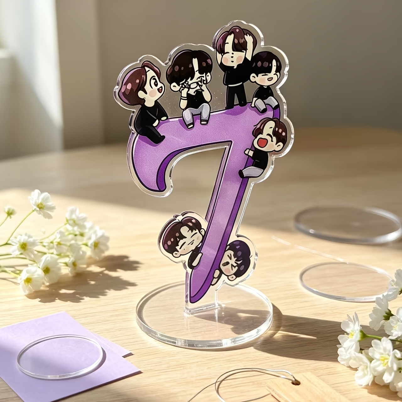 TEMU 2d Flat, 7- 2d Flat Acrylic Standee, Purple Design With Hanging Accessory, Desktop Ornament, Double-sided Transparent Acrylic Standee, Fan
