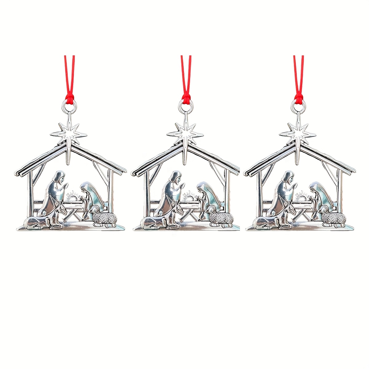Image of Metal Christmas Tree Ornaments, Alloy Nativity Christmas Ornaments, Christmas Tree Decorations, Christmas Home Decorations