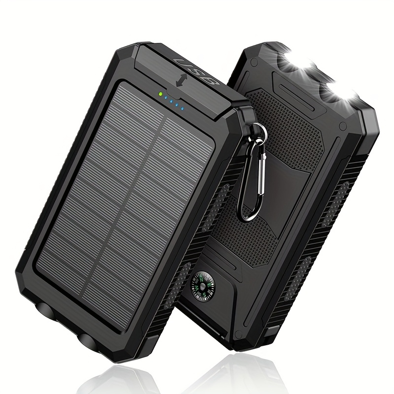 solar charger 10000mah solar mobile power bank external spare battery pack with usb c   led flash compatible with for samsung ipad outdoor camping fast charger with dual usb ports built in led and compass suitable for all phones