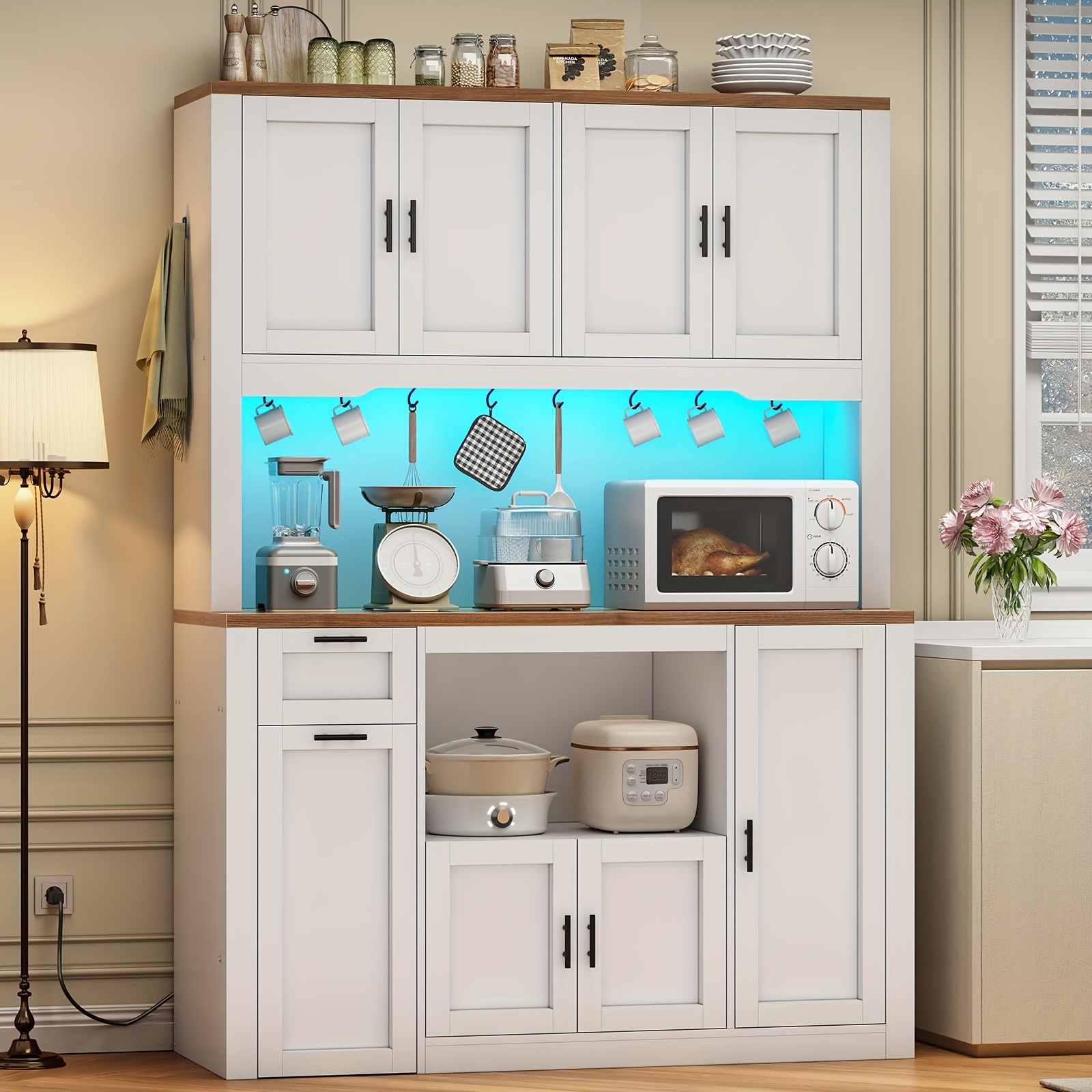 71" Smart Pantry Cabinet - Charging Station & RGB LED Lights