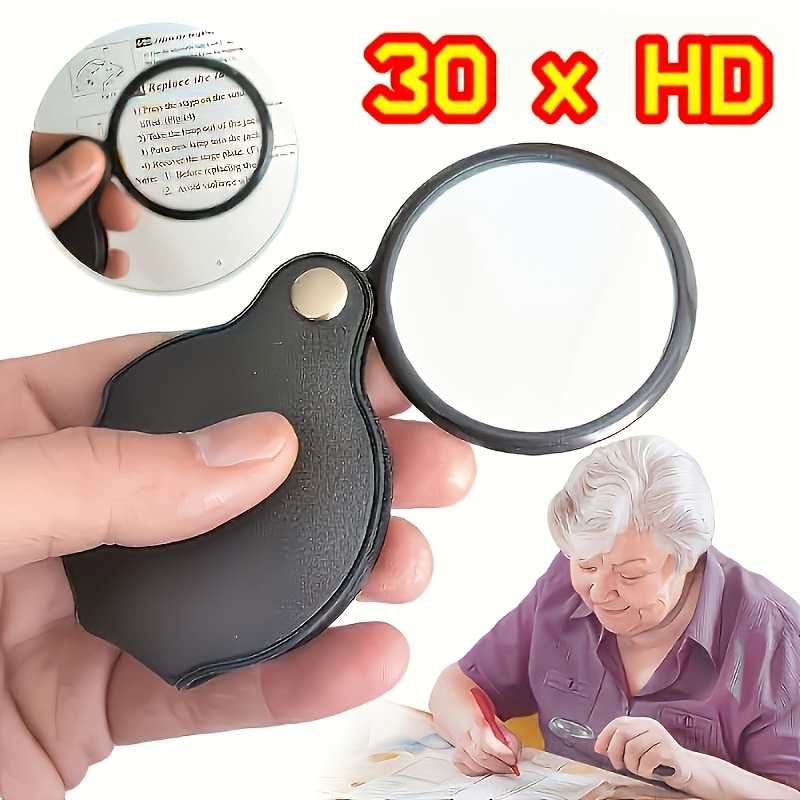 2pcs set 1 30x magnifying glass 1random color cleaning cloth   with   case portable foldable and sturdy rotating protective cover   reading inspection   making and daily high definition viewing needs