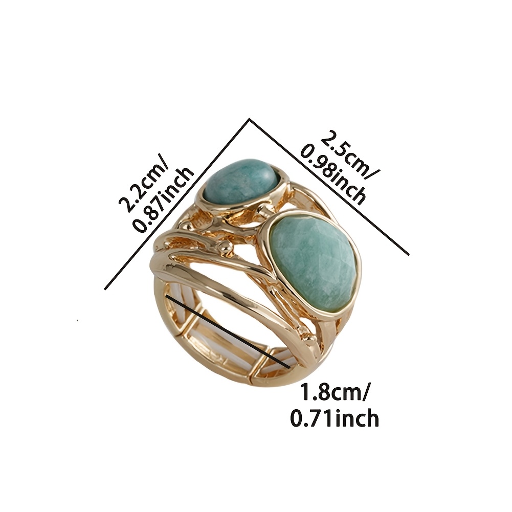 Boho Simple Geometric Natural Stone Amazonite Ring, Adjustable