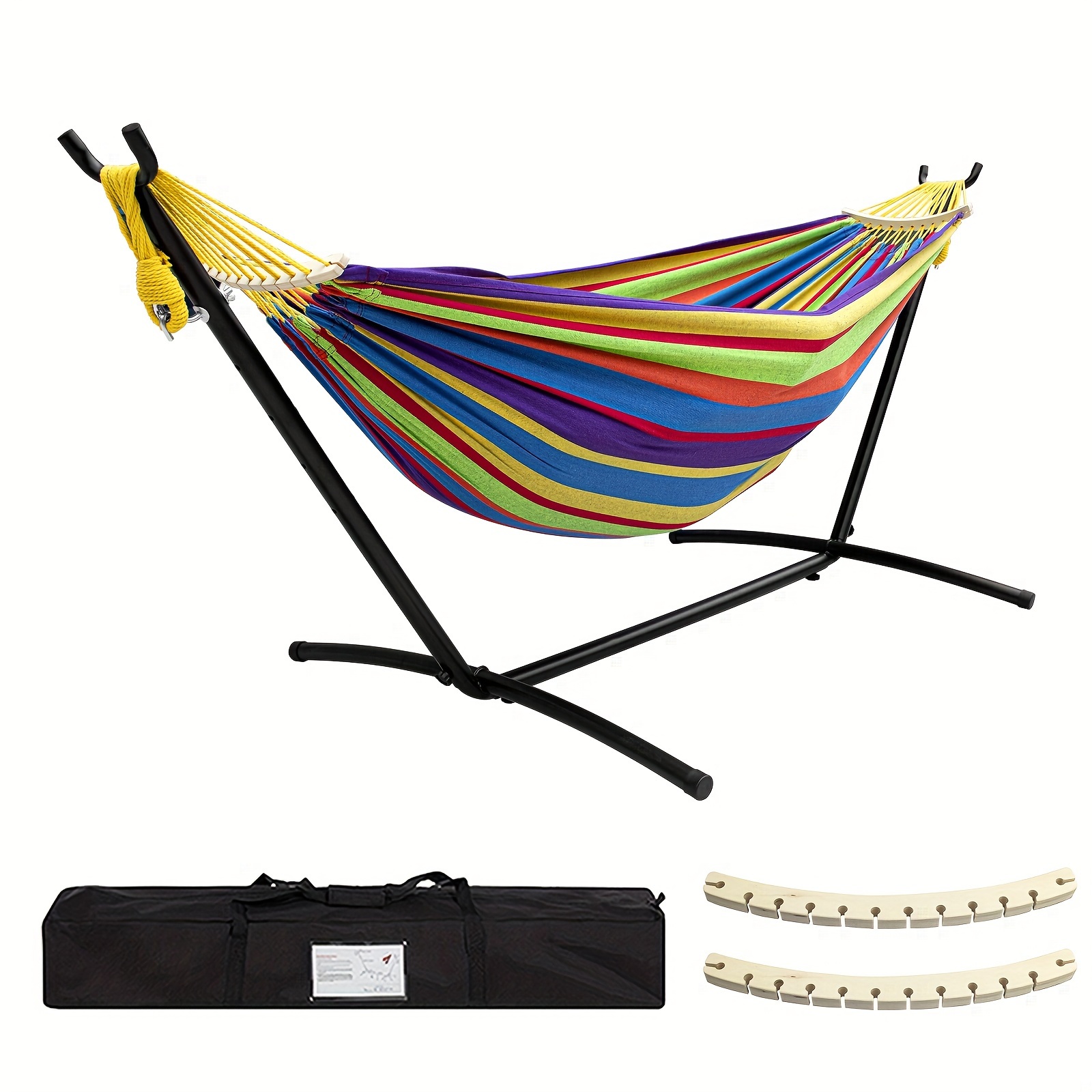 

Double Hammock With Stand Included 450lb Capacity Steel Stand, Premium Carry Bag Included And 2 Anti Roll Balance Beam