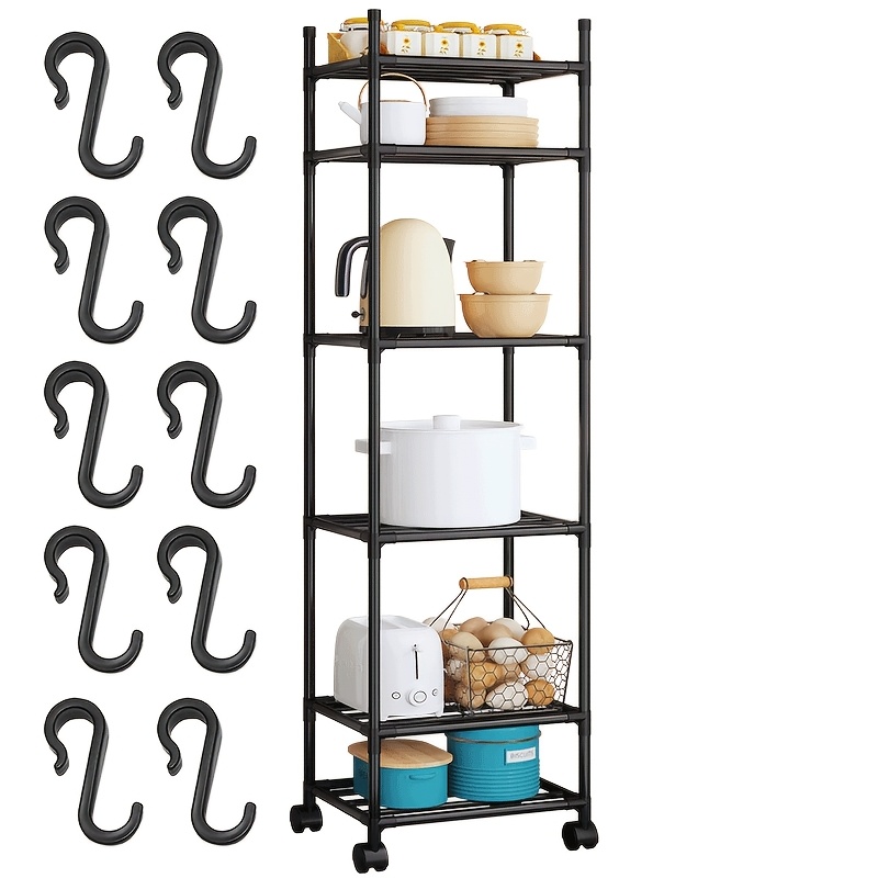 TEMU 6-tier Adjustable Rolling Storage Rack With Wheels, Mobile Storage Cart Organizer Suitable For Kitchen, Bathroom, Laundry Room, And Living Room,