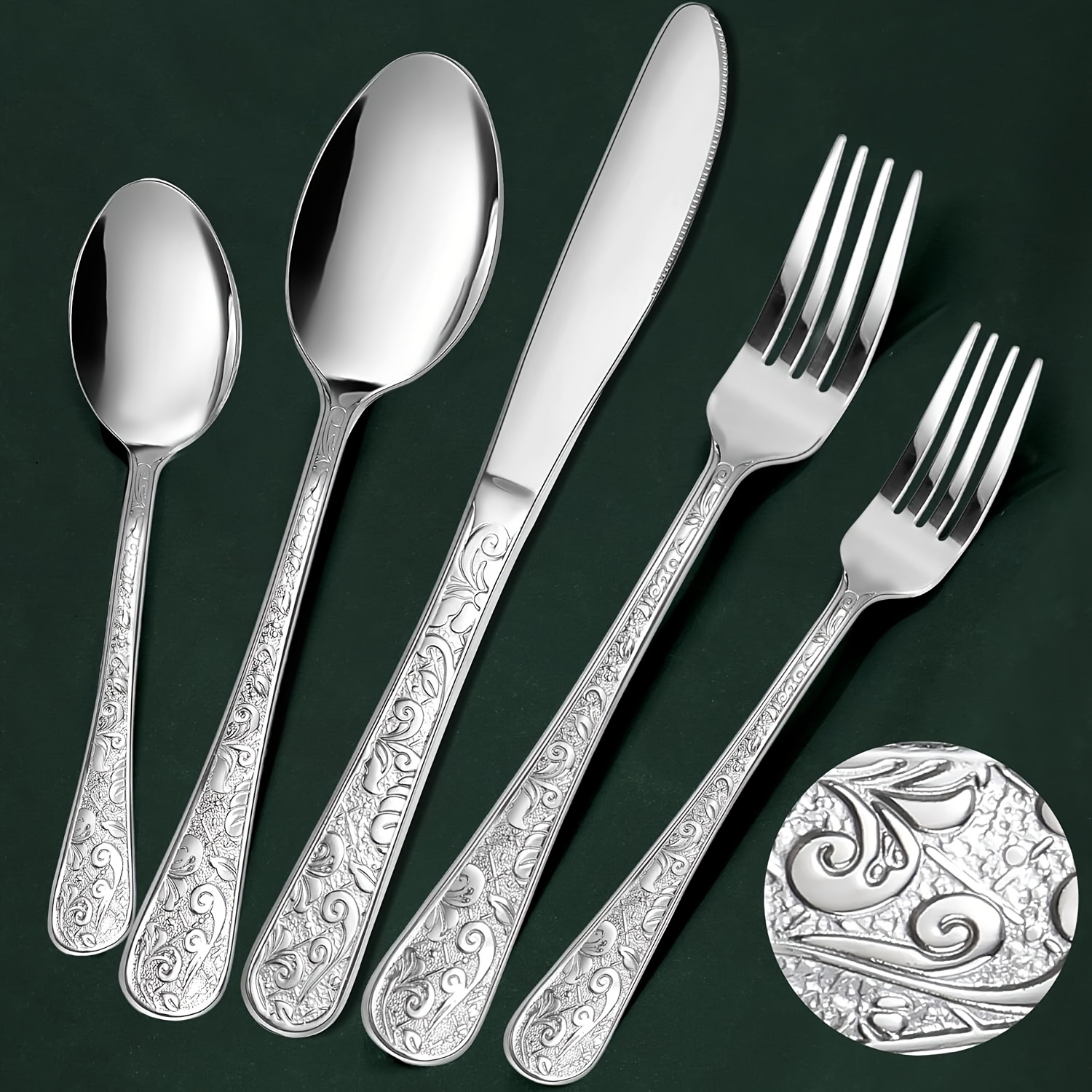 

40pcs Vintage Carved Flatware Set For 8 People, Food Grade Stainless Steel Flatware Set With Knife/fork/spoon, Flatware Set For Home And Kitchen, Great For Kitchen Decorating , Dishwasher Safe