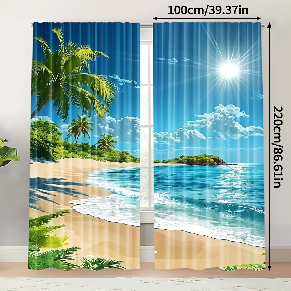 TEMU 2 Panneaux de Rideau Populaires pour l'Été - Design Palmiers des Îles Hawaïennes, Tissu Polyester Polyvalent (Tringle Non Incluse), Idéal pour