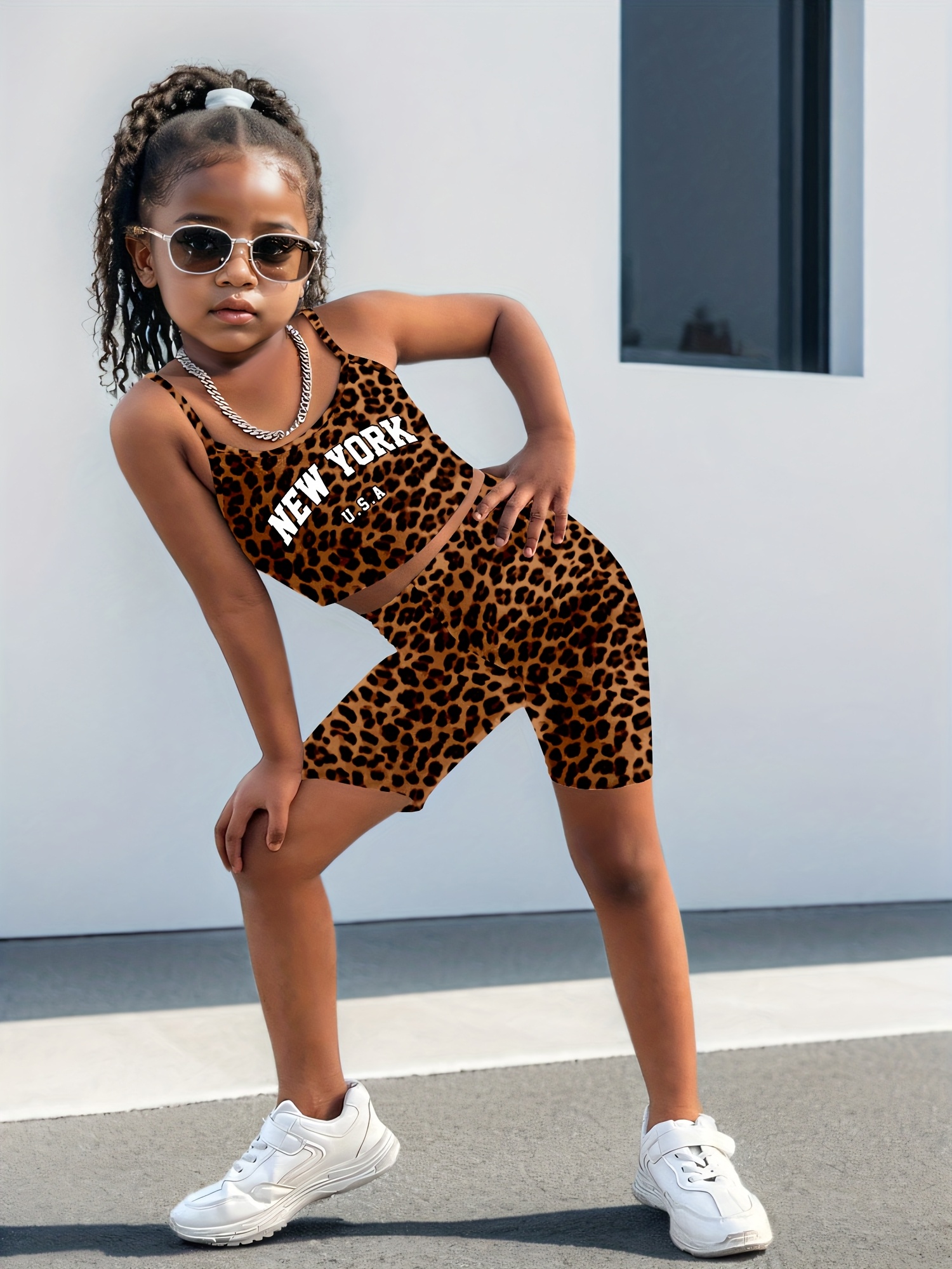 girls' leopard print camisole shorts set casual Temu Germany