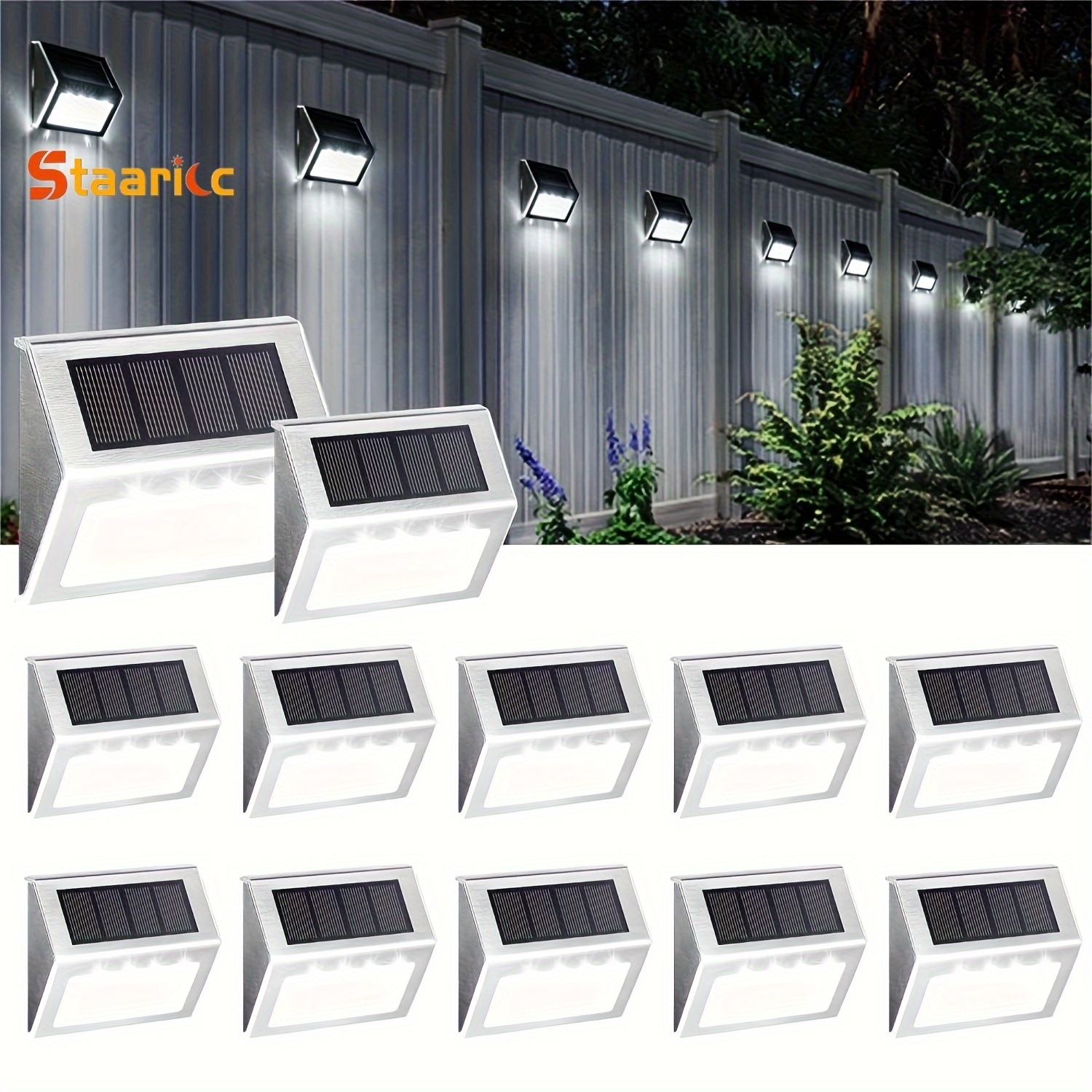 

1pc/6pcs/12pcs Staaricc Solar Deck Light, Solar Wall Lamp Outdoor Fence Lighting Stair Light Stainless Steel , For Stairs Patio Porch Garden