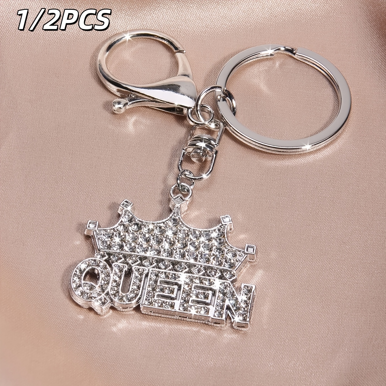 TEMU 1/2pcs Queen Crown Keychain With Queen Letters - Elegant Car Keyring, Women Bag Charms, Birthday/anniversary/valentine's Day Gift For Her -