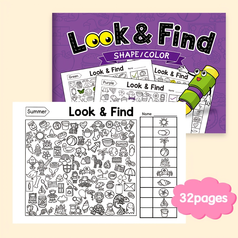 TEMU Livre de coloriage d'objets cachés, Cahier d'exercices de jeu de recherche et de coloriage de 32 pages, 'activités interactif de recherche et de