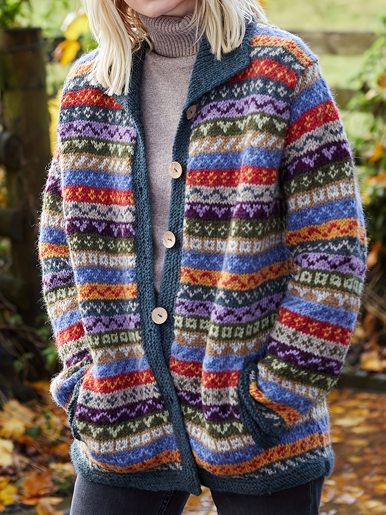 dames elegante retro fair isle kabeltrui - geometrisch   open front trui, machinewasbaar zacht herfst-winterjas voor casual & formele outfits, schattige sweater 1