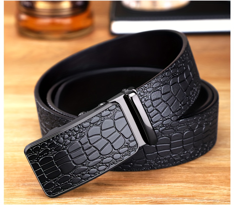 Men's Genuine Leather Belt with Toothless Automatic Buckle - Business Casual Pants Belt. Suitable for Middle-aged and Young Men, Office Attire, Daily Belt, Simple Design, Minimalist Belt, Top-Grain Leather Material, High Quality, Adjustable Waist