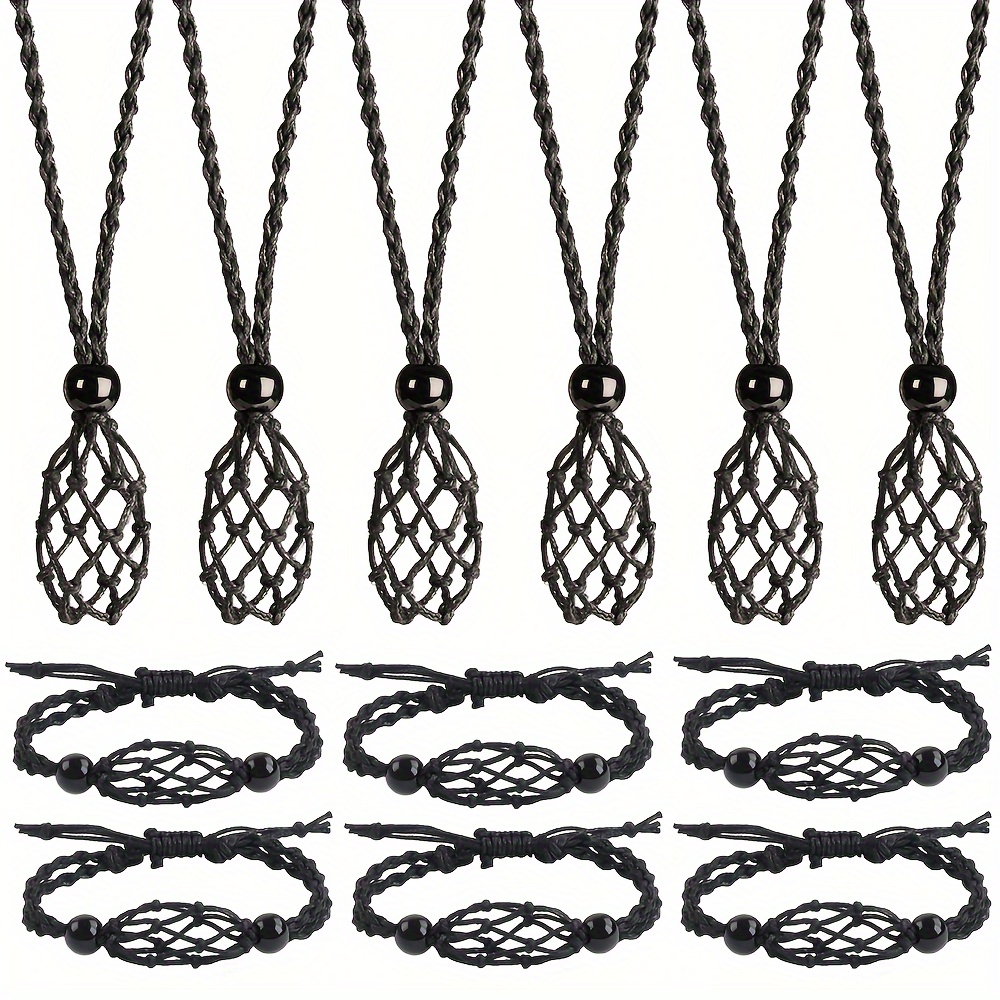 

Ensemble De 12 Pièces De Support De Collier Cage Vide Et De Support De Pierre De Bracelet Vide, Avec Corde Ajustable Pour Hommes