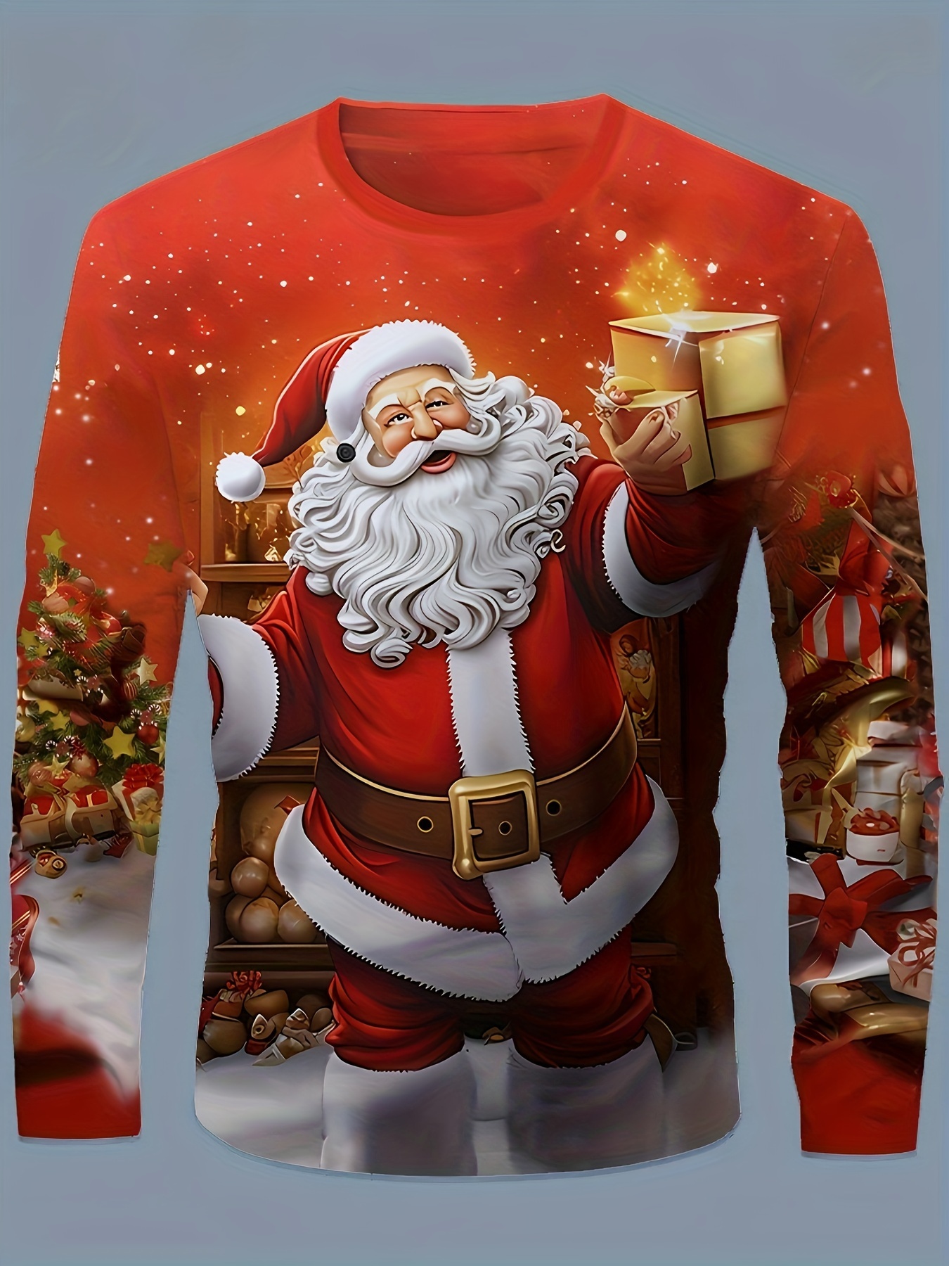 Camicia Uomo Natale A Maniche Lunghe Con Stampa Festiva - Babbo Natale, Alberi, Tacchini E Motivi Natalizi