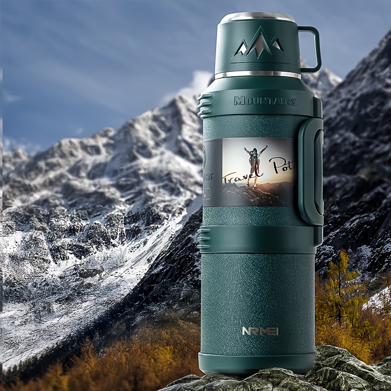 

1 3.5l Stainless Steel Insulated With Mountain Climber Design - Large Capacity, Portable & For Outdoor Sports, Green, Camping Hydration|adventurethemed |insulated Drinkware